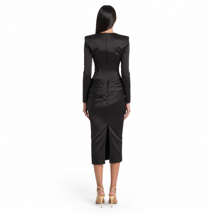 Chocolate Satin Waist Midi Dress – AURELIA