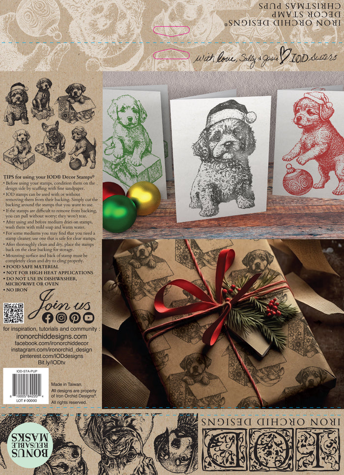 Christmas Pups IOD 12 x 12 Decor Stamp