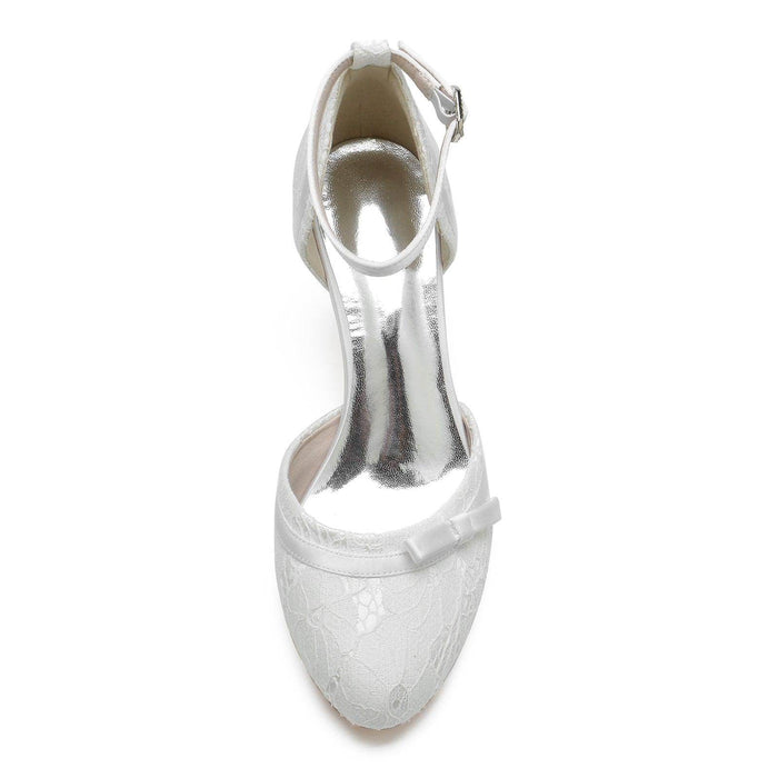 Chunky Heel 6.5cm Silk-Like Lace Shoes CK0372 - COCOMELODY