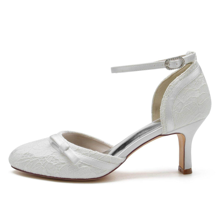 Chunky Heel 6.5cm Silk-Like Lace Shoes CK0372 - COCOMELODY
