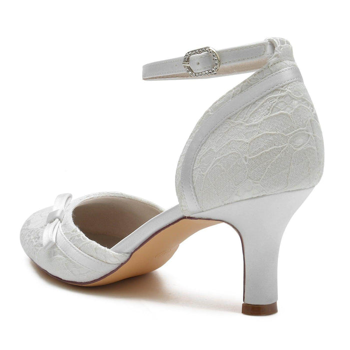 Chunky Heel 6.5cm Silk-Like Lace Shoes CK0372 - COCOMELODY