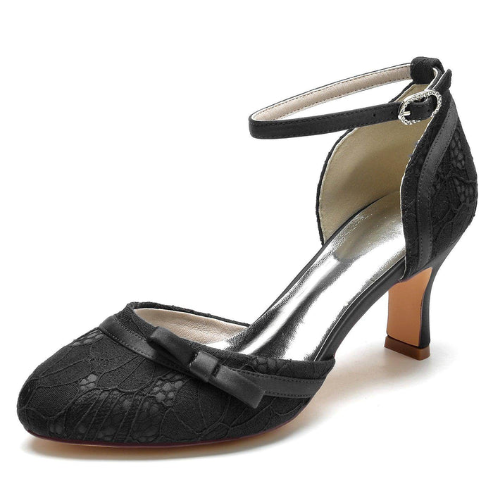 Chunky Heel 6.5cm Silk-Like Lace Shoes CK0372 - COCOMELODY