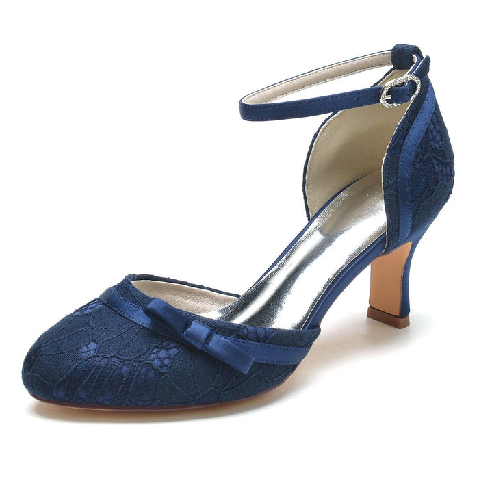 Chunky Heel 6.5cm Silk-Like Lace Shoes CK0372 - COCOMELODY