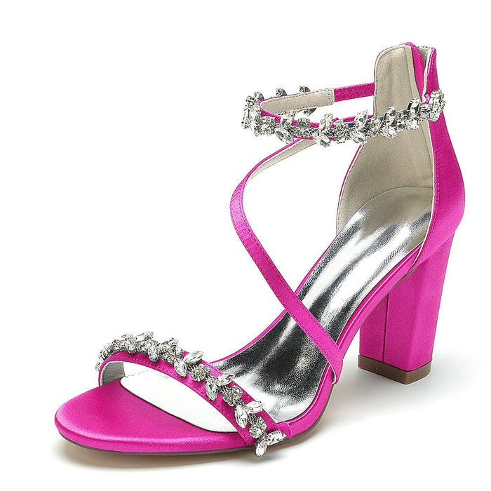 Chunky Heel 8.5cm Silk-Like Shoes CK0382 - COCOMELODY