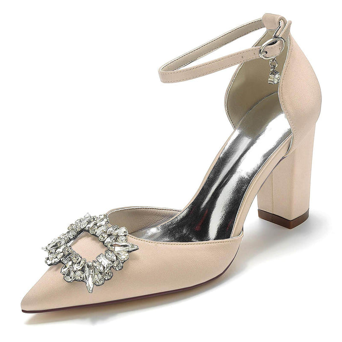 Chunky Heel 8.5cm Silk-Like Shoes CK0396 - COCOMELODY