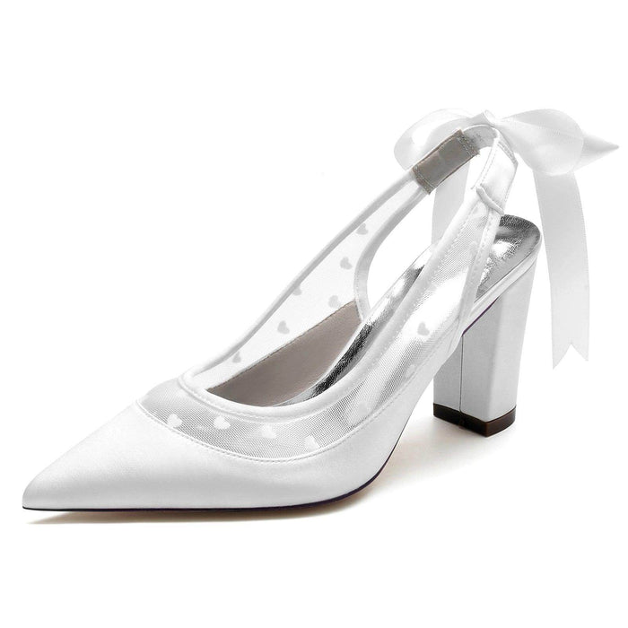 Chunky Heel 8.5cm Silk-Like Shoes CK0397 - COCOMELODY