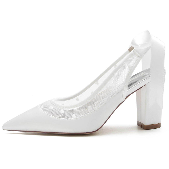 Chunky Heel 8.5cm Silk-Like Shoes CK0397 - COCOMELODY