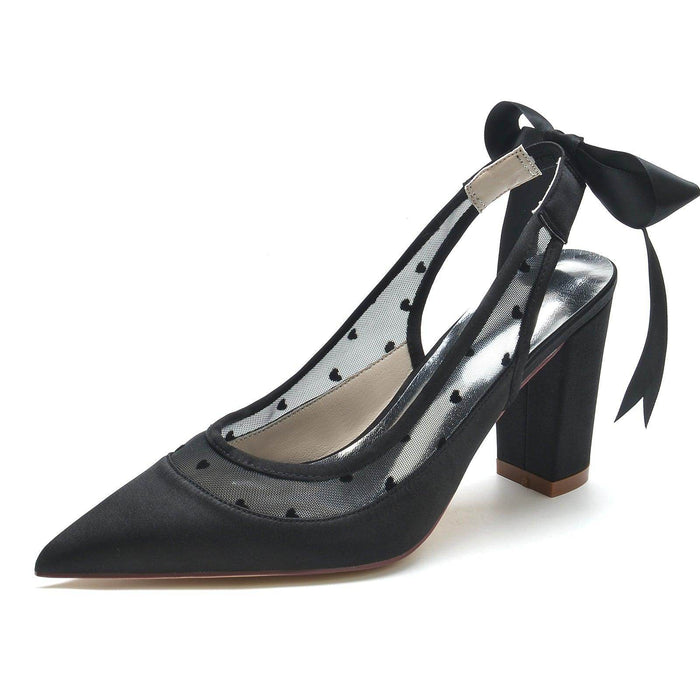 Chunky Heel 8.5cm Silk-Like Shoes CK0397 - COCOMELODY
