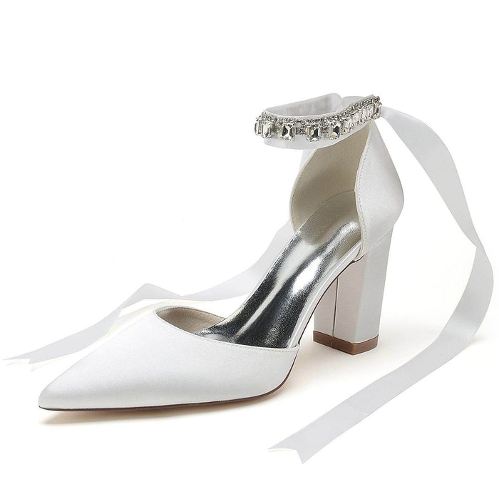 Chunky Heel 8.5cm Silk-Like Shoes CK0399 - COCOMELODY