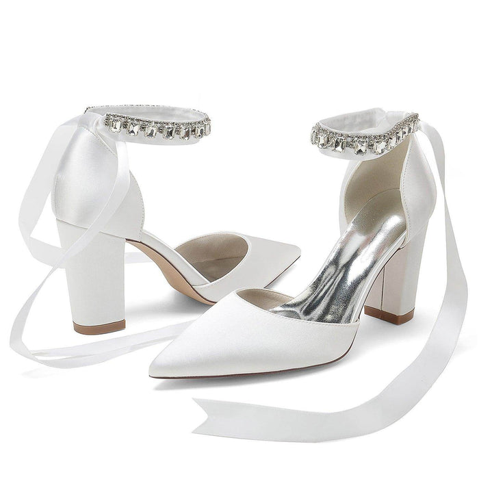 Chunky Heel 8.5cm Silk-Like Shoes CK0399 - COCOMELODY