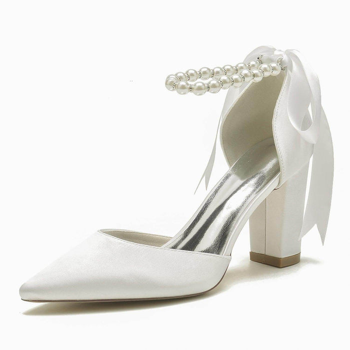 Chunky Heel 8.5cm Silk-Like Shoes CK0400 - COCOMELODY