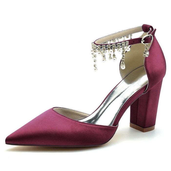 Chunky Heel 8.5cm Silk-Like Shoes CK0403 - COCOMELODY