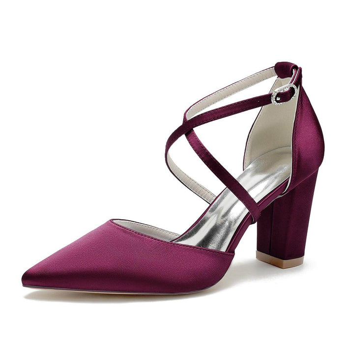 Chunky Heel 8.5cm Silk-Like Shoes CK0434 - COCOMELODY