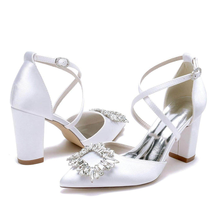 Chunky Heel 8.5cm Silk-Like Shoes CK0435 - COCOMELODY