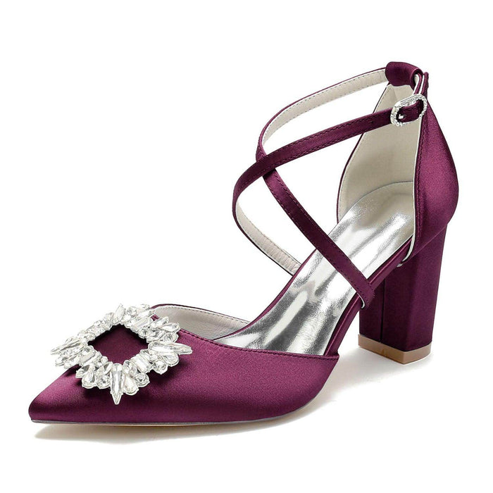 Chunky Heel 8.5cm Silk-Like Shoes CK0435 - COCOMELODY