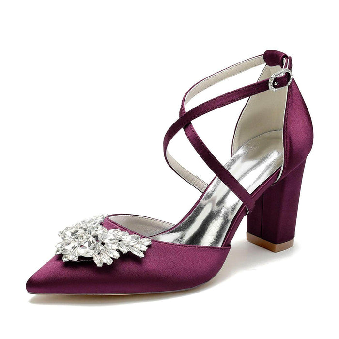 Chunky Heel 8.5cm Silk-Like Shoes CK0436 - COCOMELODY