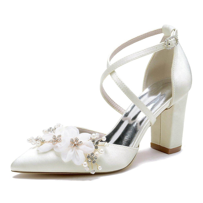Chunky Heel 8.5cm Silk-Like Shoes CK0437 - COCOMELODY