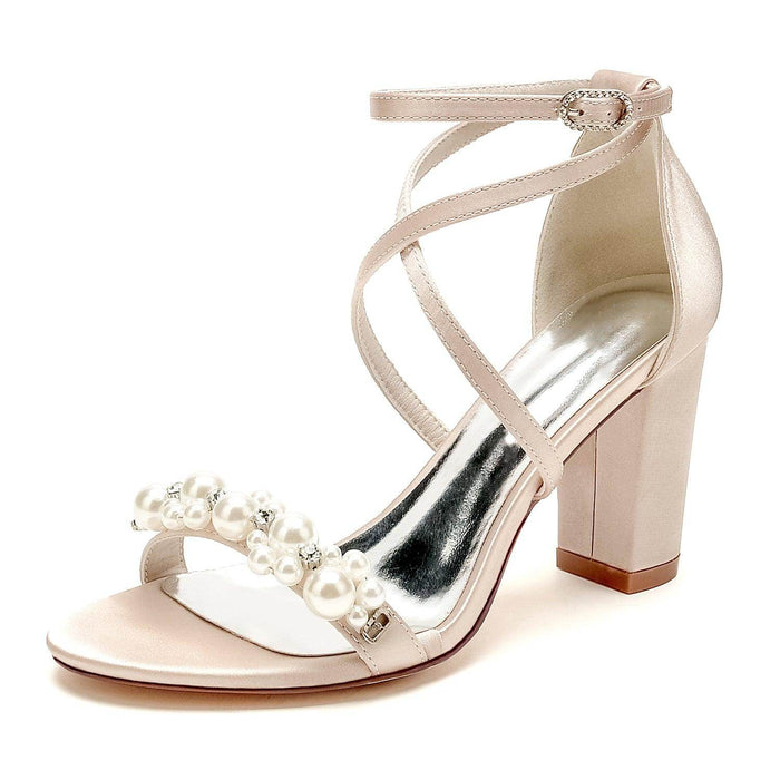 Chunky Heel 8.5cm Silk-Like Shoes CK0447 - COCOMELODY