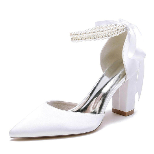 Chunky Heel 8.5cm Silk-Like Shoes CK0487 - COCOMELODY