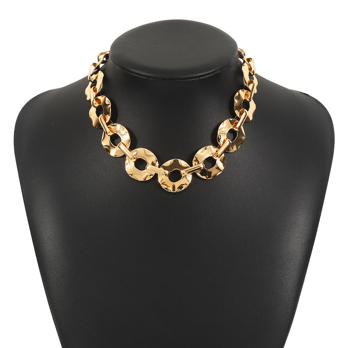 chunky link chain necklace with hammered disc details - REINAW