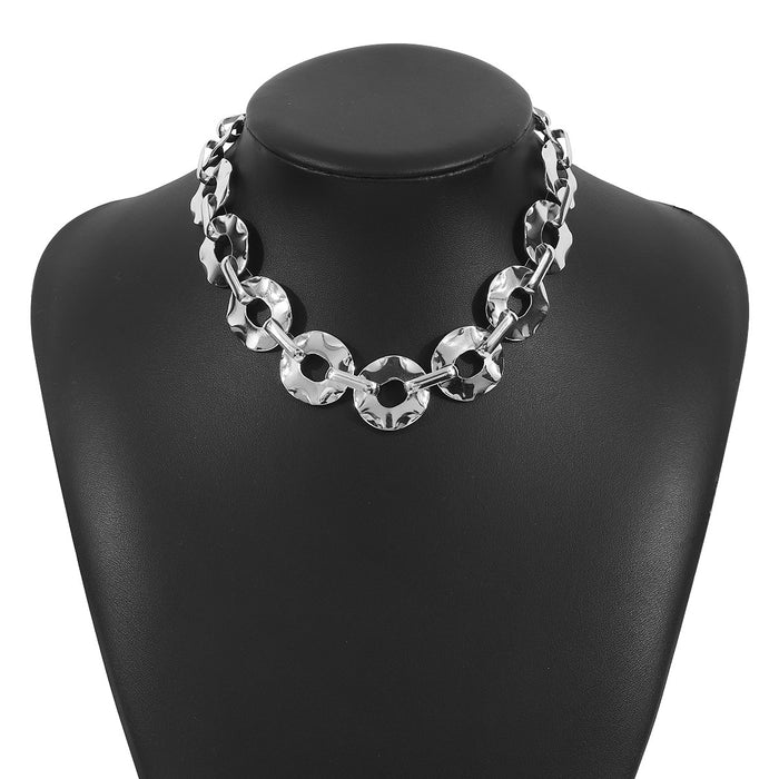 chunky link chain necklace with hammered disc details - REINAW