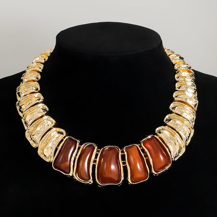 chunky textured collar necklace with brown resin stones – ZARIA