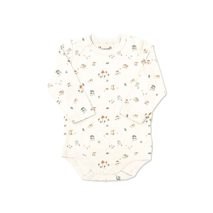 Coccoly Baby Modal LS Romper, Mushroom on Cream