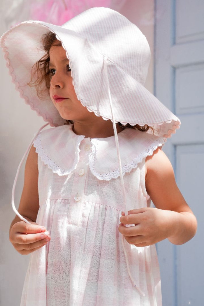 Collars Check Dress – Soft Pink | Infant, Toddler & Tween Girls Cotton Dress with Peter Pan Collar & Lace