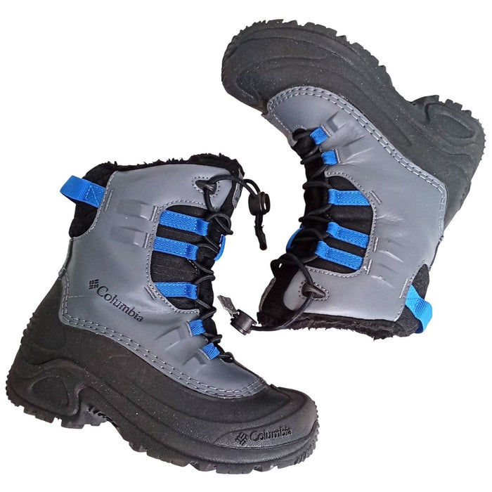 Columbia Kids Waterproof Snow Boots Grey Black Blue Omni Heat Size 10