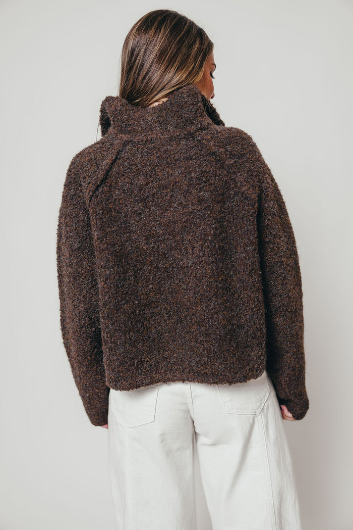 Connie Funnel Neck Fuzzy Zip-Up Jacket in Dark Chocolate