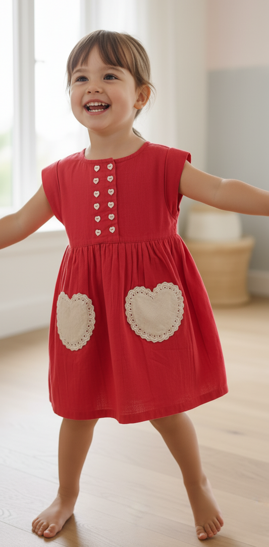 Coral Heart Gathered Dress – Infant, Toddler & Kids’ Outfit