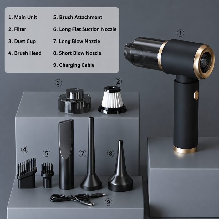 Cordless Handheld Vacuum & Air Blower | USB-C Rechargeable Mini Cleaner | Portable Dust Cleaner for Car & Desk