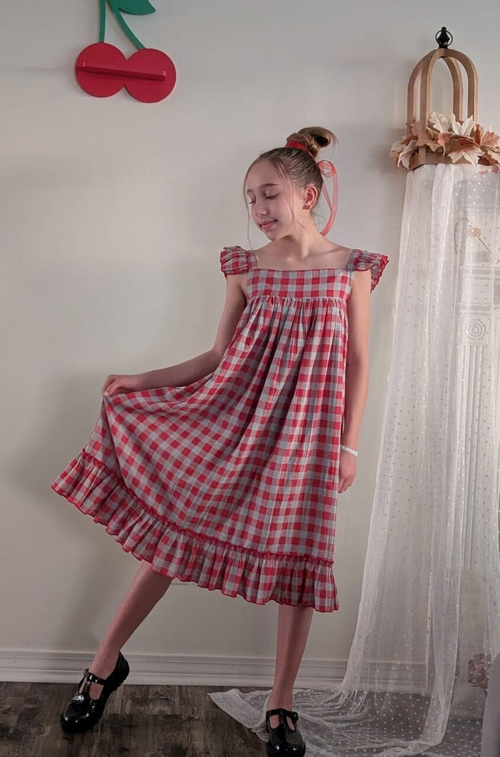 Cotton Red Checked Ruffled Sleeve Dress DRESS Yo Baby India