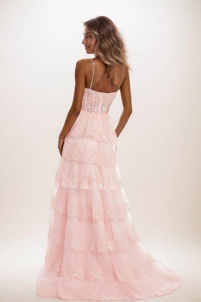 Cowl Neck Spaghetti Straps Lace Corset A Line Tulle Prom Dress CS0816 - COCOMELODY