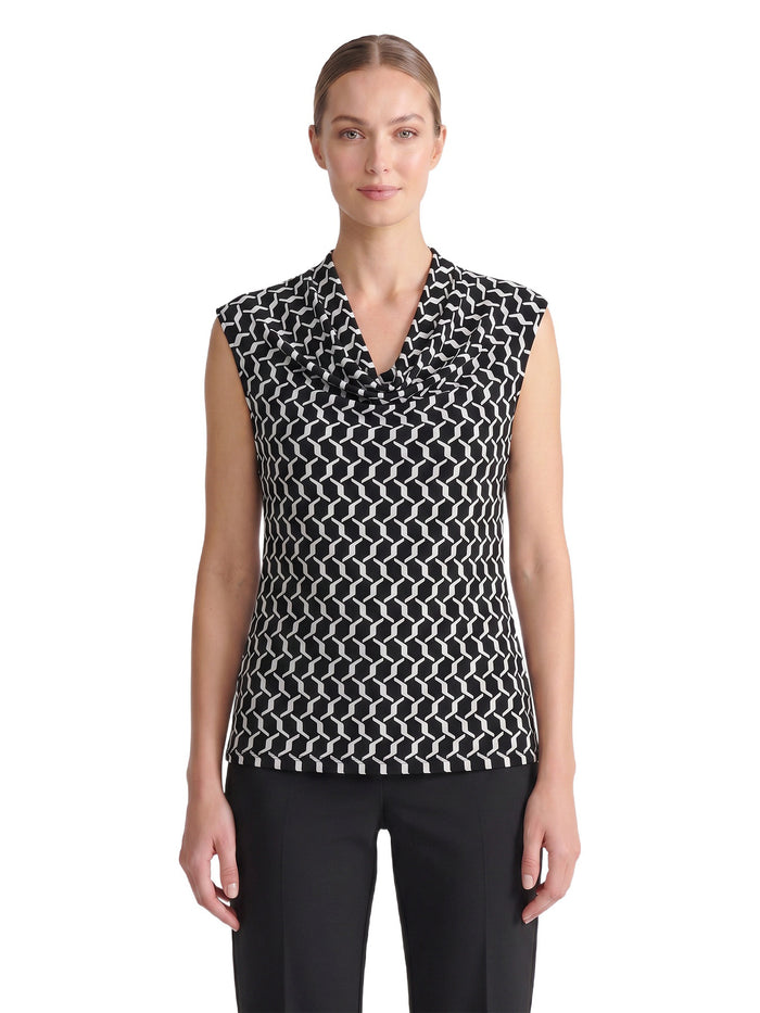 Cowl Neck Top, Everyday knit, Black/Vanilla Ice | Kasper