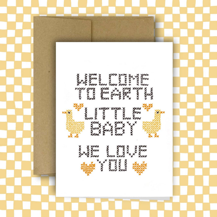 CROSS STITCH WELCOME TO EARTH LITTLE BABY Greeting Card