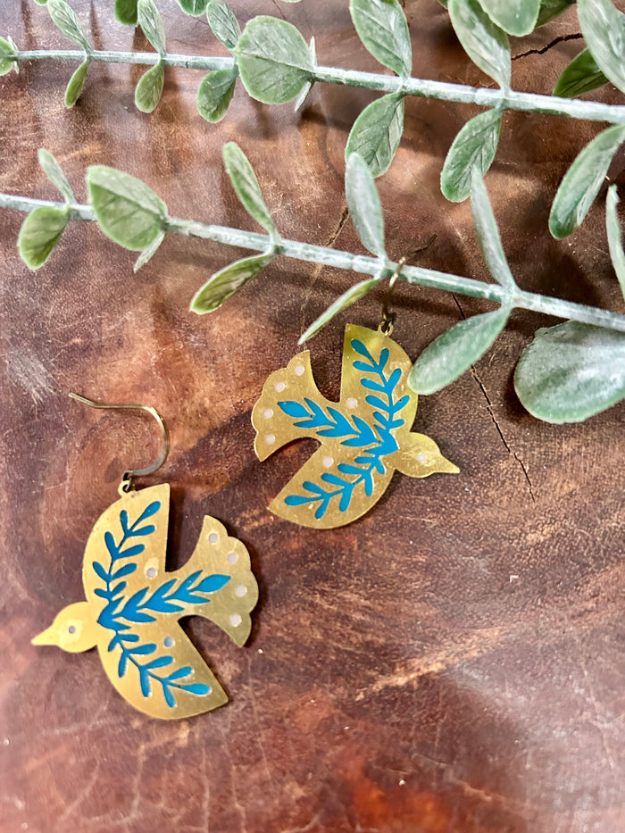 Dala Bird Stained Glass Resin Earrings
