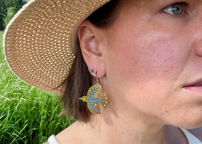 Dala Bird Stained Glass Resin Earrings