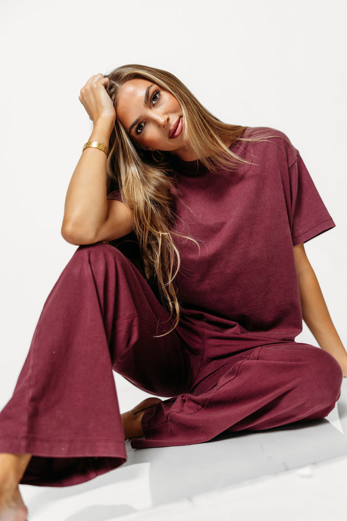 Darby 100% Mineral Washed Cotton Pants in Mauve Wine