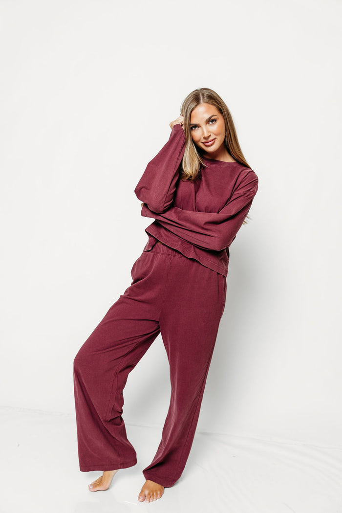 Darby 100% Mineral Washed Cotton Pants in Mauve Wine