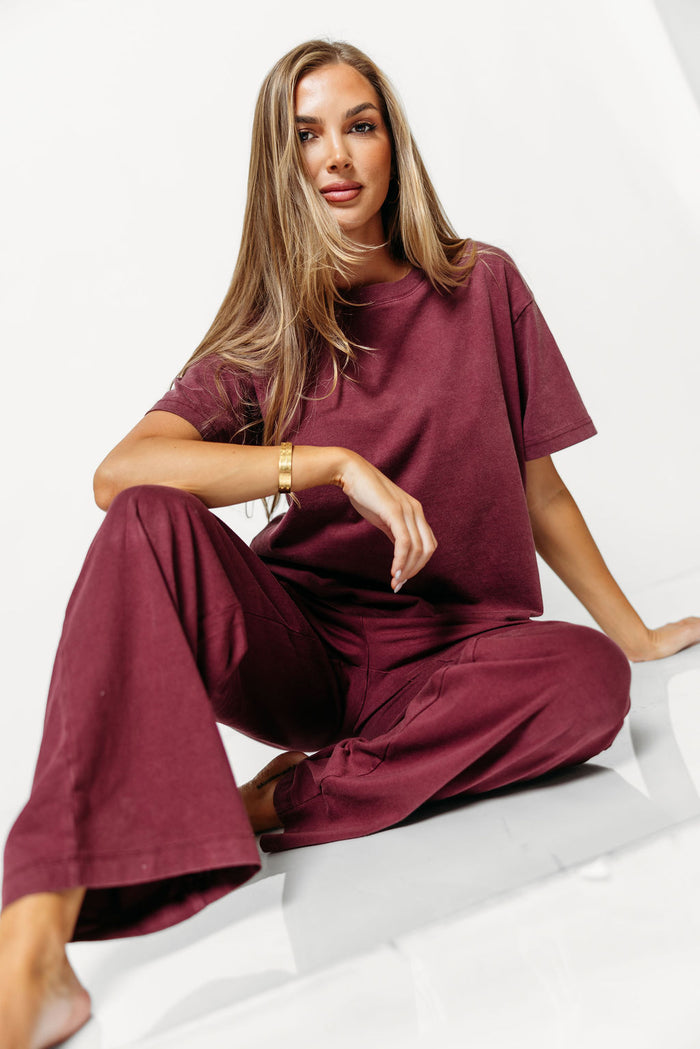 Darby 100% Mineral Washed Cotton Pants in Mauve Wine