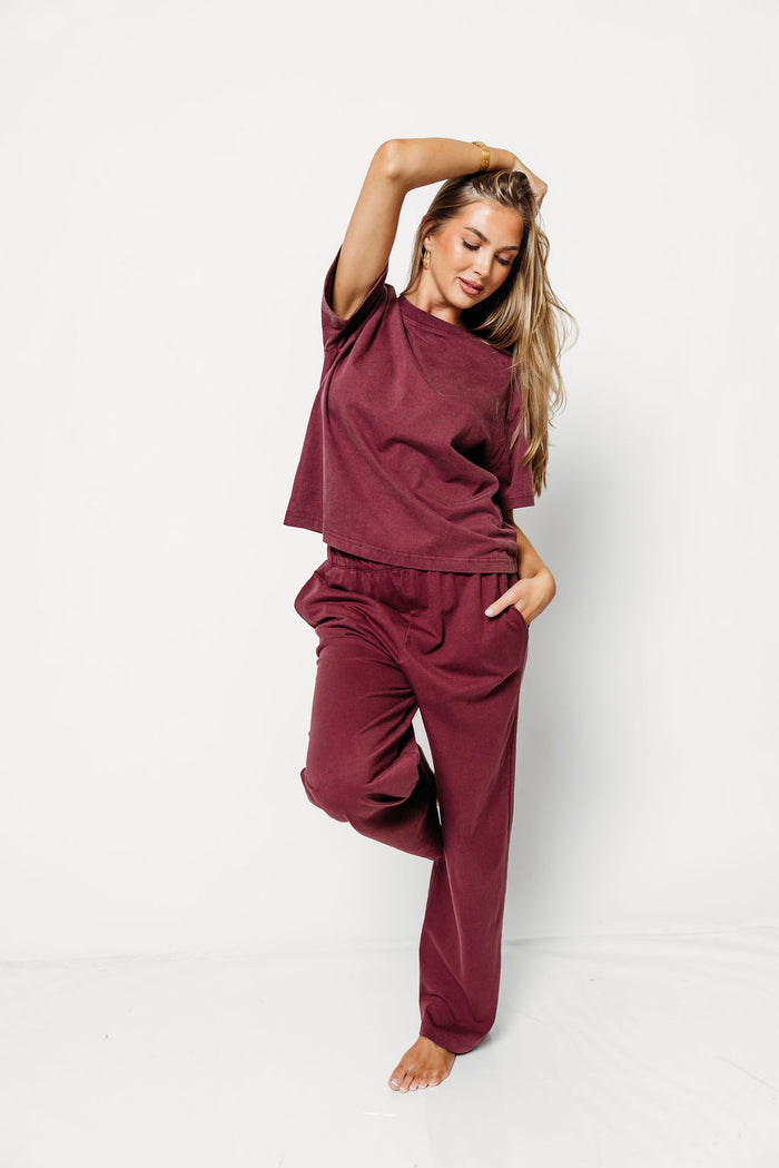 Darby 100% Mineral Washed Cotton Pants in Mauve Wine