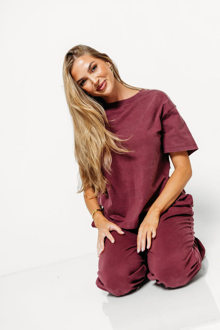 Darby 100% Mineral Washed Cotton Pants in Mauve Wine