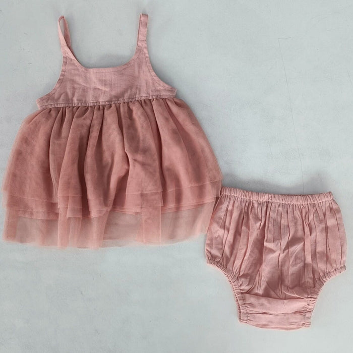 Dark Pink Tulle Solid Color Ruffle Dress dress & diaper cover Yo Baby India