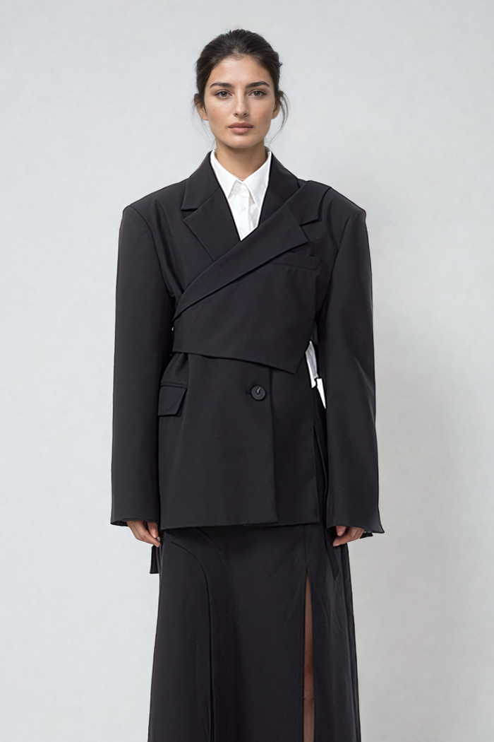 Ace Deconstruct Removable Asymmetric Blazer In Black