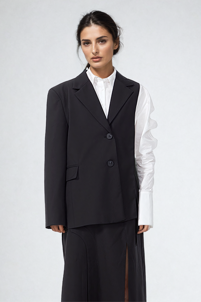 Ace Deconstruct Removable Asymmetric Blazer In Black