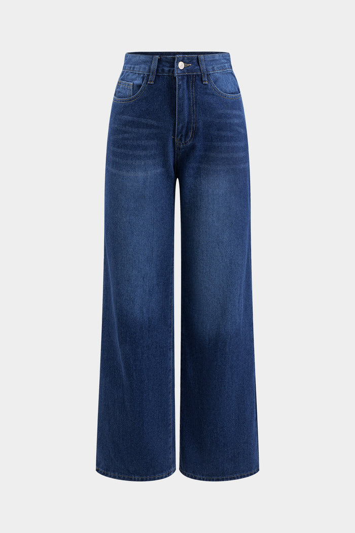 Denim Button Vest And Wide Leg Jeans Set