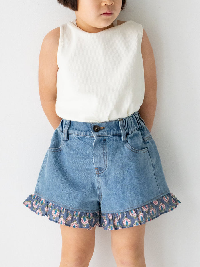 Denim ruffle shorts