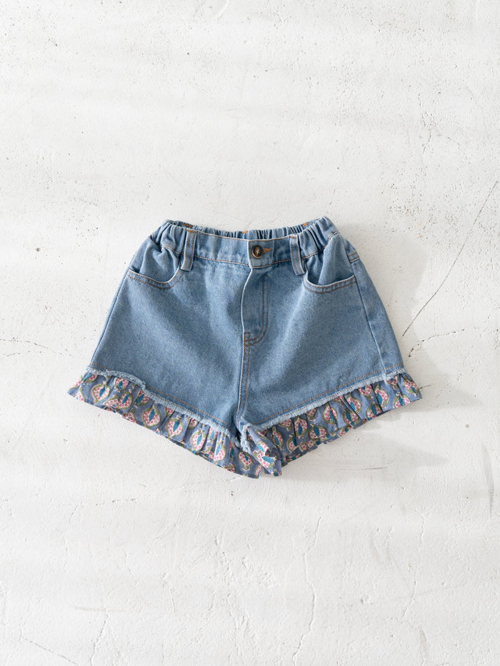 Denim ruffle shorts