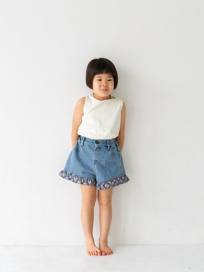 Denim ruffle shorts